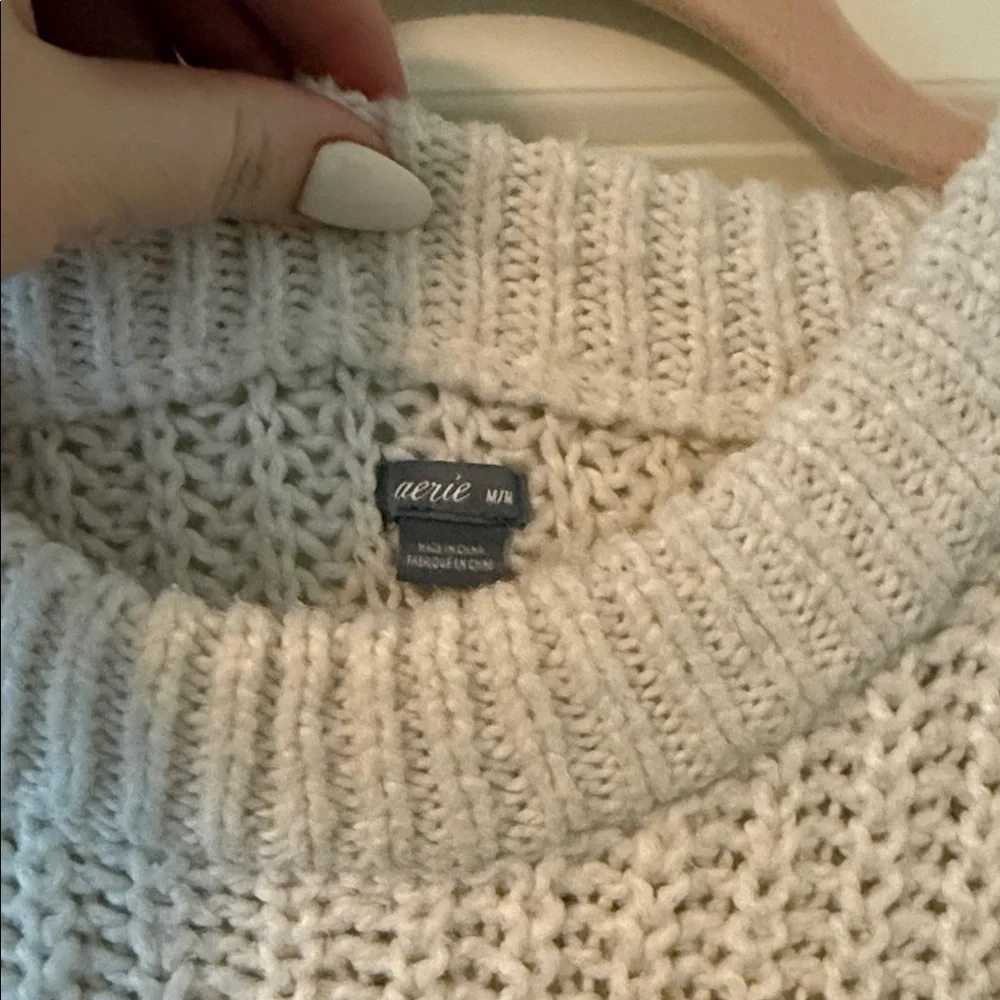 Aerie Oversized Cream Knit Sweater - Picture 2 of 3
